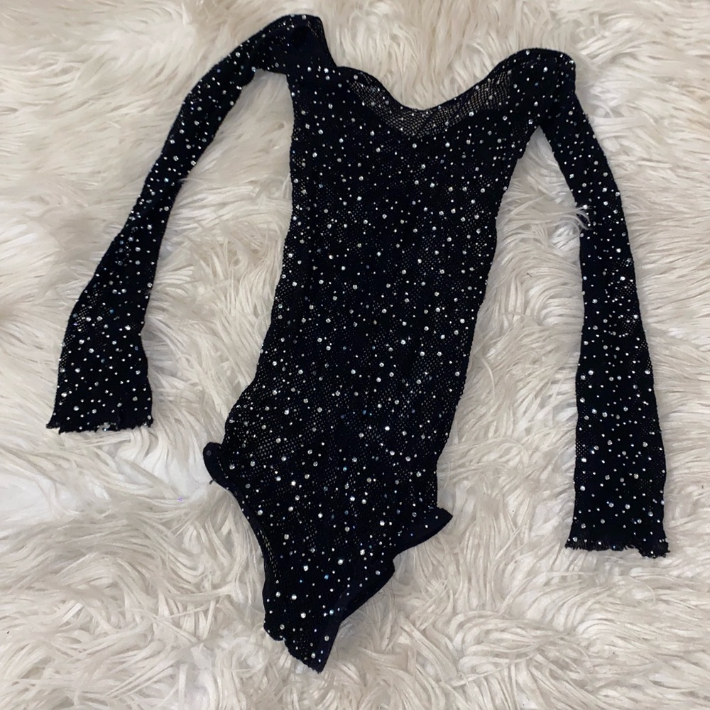 Elegant Black Sheer Rhinestone Bodysuit